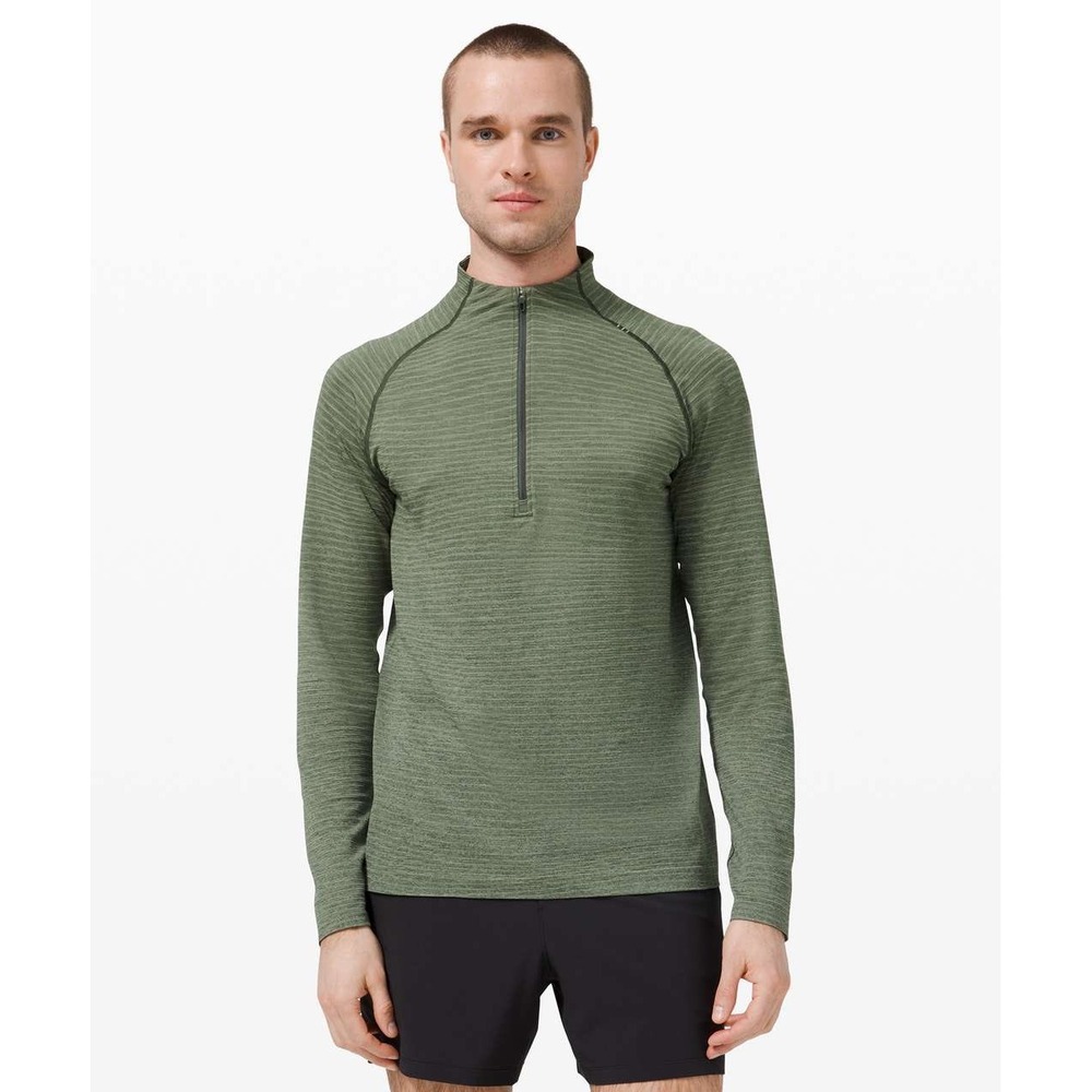 Lululemon Metal Vent Tech Half Zip 2.0 Green Heathered Stripe Pullover Mens M